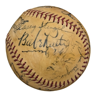 1935 Babe Ruth Dinner Multi Signed ONL Frick Baseball With Over 20 Signatures Including Ruth, Frick & Frisch (Beckett)